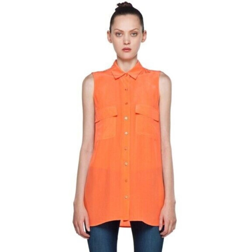 Equipment Femme Womens Size Small Silk Button Slim Sleeveless Signature Blouse